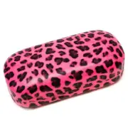 Calabria Large Leopard Animal Print Clamshell Eyeglass/Sunglass Case in HOT PINK