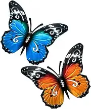 Chyaya 2 PCS Large Metal Butterfly Garden Ornaments Outdoor, Metal Wall Art Big Butterfly Decorations for Outdoor Garden Yard Sheds Walls Fences Decor, 10.63 x 8.66 Inch