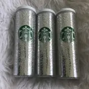 3 Starbucks Silver White Bubble DoubleWalled Holiday Tumbler White Lid NWT 16oz.