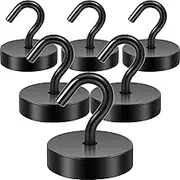 Neosmuk 60lb+ Extra Strong Magnet with Hook for Fridge,Heavy Duty Cruise Hook for Ceiling,Small Magnetic Holder for Van, Tool(Black, Pack of 6)