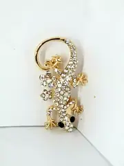 BROOCH Lizard gift gold tone fun #4 mothers day party favor clear rhinestones