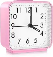 JXTZ Analog Alarm Clock, Bedside Clocks Battery Powered, Silent Non Ticking Travel Clock with Night Light, Snooze, Easy Set, Clock for Heavy Sleepers Kids Elder Travel Bedroom Office, Pink