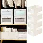 Linen Storage Bins, 4 Pack Clothes Organizers and Storage, Foldable Storage Baskets, Closet Storage Containers with Clear Window for Organizing Clothes, Jeans, Books