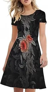 [Dajingkj] Halloween Dresses for Women Fall Pumpkin Round Neck Short Sleeve Midi Dress Casual A-line Sundress