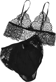 [AKOOSY] 1Set Charming Lace Skin Friendly Mesh Bodysuit for Sleepwear Honeymoon Weddings Valentine Day and Special Occasions Black