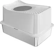 Stainless Steel Cat Litter Box Top Entry XL with Lid Cat Pan Metal Litter Tray with Scoop for Big Cat Non-Sticky Litter Pan