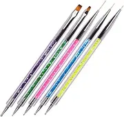Beauties Factory 5 Pcs Nail Art Dual-ended Drawing & Dotting Brushes Set - Nylon Head & Plastic Handle - Pink, Light Blue, Green, Purple, Orange