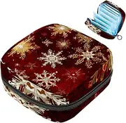 Period Bag,Sanitary Napkin Storage Bag,Christmas Gold White Snowflakes,Tampon Holder for Purse