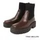 【TINO BELLINI 貝里尼】義大利進口牛皮小方頭針織襪套厚底短靴FWMV011(咖啡)