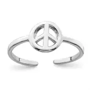 Sterling Silver Rhodium-plated Adjustable Peace Sign Toe Ring - Dainty Toe Ring