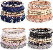 [Sanfenly] 4 Sets Bohemian Bracelet Sets for Women Multi-Color Bohemian Stackable Stretch Natural Stone Beaded Bracelets Layered Adjustable Boho Bracelets Jewelry Set