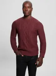 GUESS Red Noah Cable Knit Jumper Size: Small, Polyester