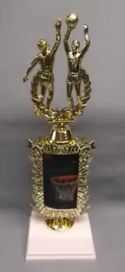 male action BASKETBALL trophy ball theme hoop & ball riser weighted white base
