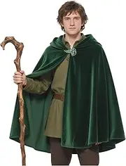 L'VOW Medieval Brooch Dwarf Cloak Renaissance Hooded Cape Vintage Velvet Cloak with Hood for Halloween Cosplay