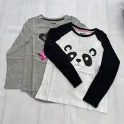NEW Spotted Zebra Girl's 2 Pack Love & Panda Long Sleeve T-Shirts Sz S(6-7Year)