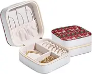 Red Christmas Knitting Pattern Portable Mini Jewelry Box Leather Ring Earrings Necklace Bracelet Storage Organizer Case Gift Girls Women