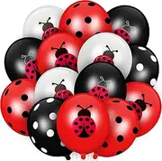 48 Pieces Ladybug Balloons 12 Inch Latex Balloons Black White Polka Dots Balloons Party Supplies for Ladybug Birthday Party Boys Girls Jungle Theme Birthday Decorations