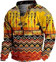 [HanzhuoLG] Men's Vintage Western Tribe Print Henry Neck T Shirt Spring Autumn Outdoor Sports Tactical Long Sleeve Tshirts Color6 S