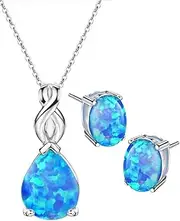 [Mints] Opal Jewelry Set Sterling Silver Pendant Necklace Stud Earrings October Birthstone Gemstone Fine Jewelry for Women