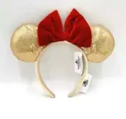Minnie Ears Disney Parks Sequins 2019 Mickey Mouse Rare Red Bow Gold Headband