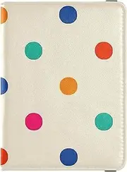 [Amooorous] Cartoon Colorful Dot Beige Leather decorative Passport Holder Cover Travel Documents Organizer Protector Passport Holder Ultra Slim, Cartoon colorful dot beige, 1 size