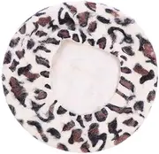[Ipetboom] Leopard Printing Beanie Hat Women's Fashion Berets Cap Lightweight Warm and Versatile Accessory White