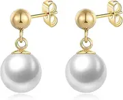 [GLESOS] White Composite Pearl Earrings Round Ball Pearls Stud Earrings Hypoallergenic Imitation Pearl Earrings for Girls Women