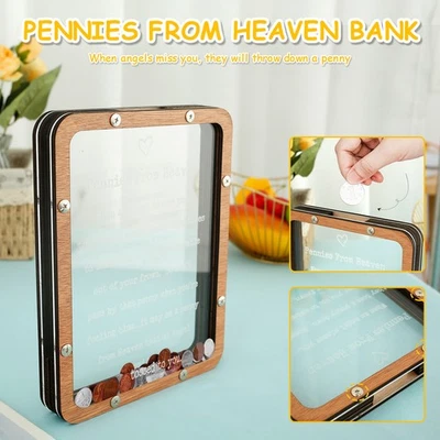 Wood Piggy Bank Pennies From Heaven Wood Coin Bank Decorative Wooden Money xirmC