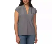 Women's Buffalo David Bitton V-Neck Cap Sleeve Blouse Gray Size L NWT