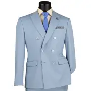 VINCI Men's Blue Stretch Slim-Fit Double-Breasted Suit w/ Flex Waistband - NEW