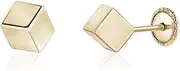 [Massete] 14k Yellow Gold Cube Earrings Screwback 4mm Women Girls Teens on Angle
