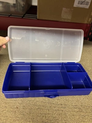 New Tupperware Lunch N Things Divided Container Organizer Blue Hinged Sheer Lid