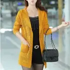 Women Hollow Out Cardigan Jacket Coat Tops Hooded Tippet Net Knitted Midi