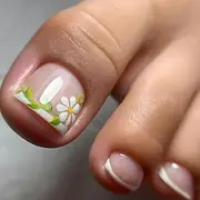 24 PCS French White Fake Toenails Flowers Press on Toenails Glossy Short Square Toenails Full Cover Artificial Toe Nail Art for Women and Girls Daily Decorations