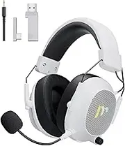 Mytrix 2.4GHz Wireless Gaming Headphones with Noise Cancelling Detachable Mic for PC/PS5/PS4/Switch/Mac,Foldable Bluetooth Headset with RGB Light, Over-Ear Headsets,7.1 Stereo Surround Sound White