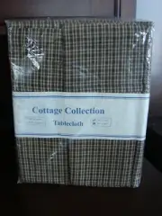 Cottage Collection 54" x 54" Square Tablecloth Black & Khaki Plaid Farmhouse NEW