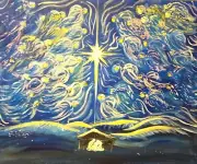 Blanket Nativity Starry Night Christmas Eve Manger 50x60 Fleece Van Gogh inspird
