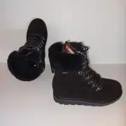 Aqua Diva Dunedin Faux Shearling Cuff Black Ice Grip Snow Boots Womens Size 6