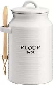 Flour Canister for Kitchen Counter, Decorative Ceramic Flour Container, Rustic F