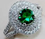 Treated Emerald & White Topaz 925 Solid Sterling Silver Ring Jewelry Sz 6 UB3-3