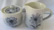 RARE NANCY BISHOP STUDIO POTTERY BLUE FLOWER SUGAR & CREAMER SET