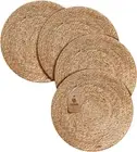 Reversible Jute Placemats Set of 4 Nonslip 14 Inch Round for Dining Table Natura