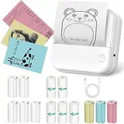 Portable Thermal Label Printer, Mini Bluetooth Label Printer with 13 Rolls Printing Paper, Bluetooth Phone Printer with Multiple Templates (Pink)