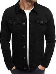 [JEShifangjiusu] Mens Rugged Wear Slim Fit Trucker Coat Casual Slim Fit Denim Jacket, Black, XL