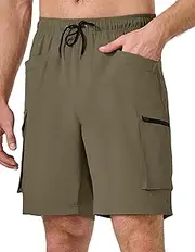 [Pausel] Men's Hiking Cargo Shorts Quick Dry Lightweight Athletic Golf Shorts with Pockets for Summer Travel Camping Fishing
