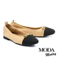 在飛比找momo購物網優惠-【MODA Luxury】精緻馬銜釦牛皮拼接小方頭低跟鞋(杏