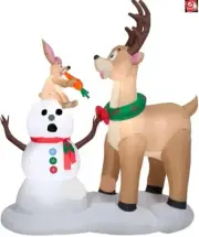 CHRISTMAS 6 FT SANTA RABBIT EATING SNOWMAN CARROT NOSE GEMMY Airblown Inflatable