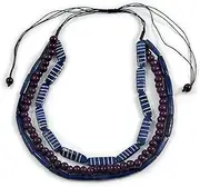 [Avalaya] 3 Strand Layered Wood Bead Cord Necklace in Blue/Purple - 44cm up to 56cm Adjustable, One Size, cords Wood
