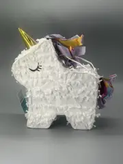 Mini White Unicorn Birthday Party Pinata 6 x 6 x 3 NWT