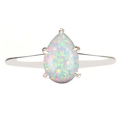 1.20Ct Pear Shape 100% Natural Australian Full Fire Opal Ring In 14KT White Gold